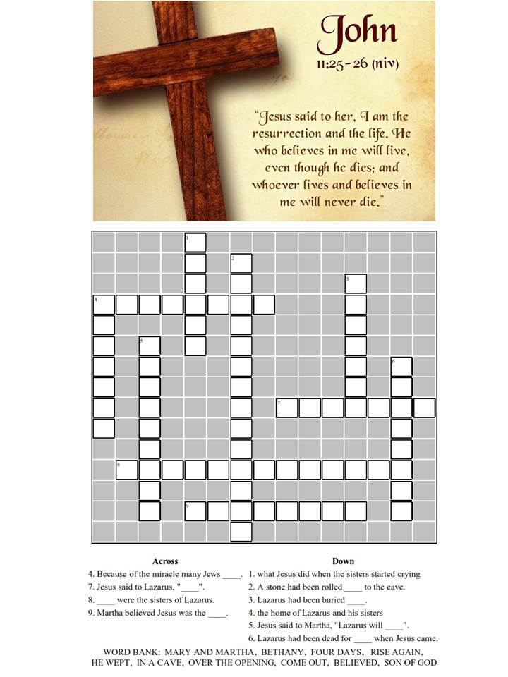 John 11 25 Crossword & Verse